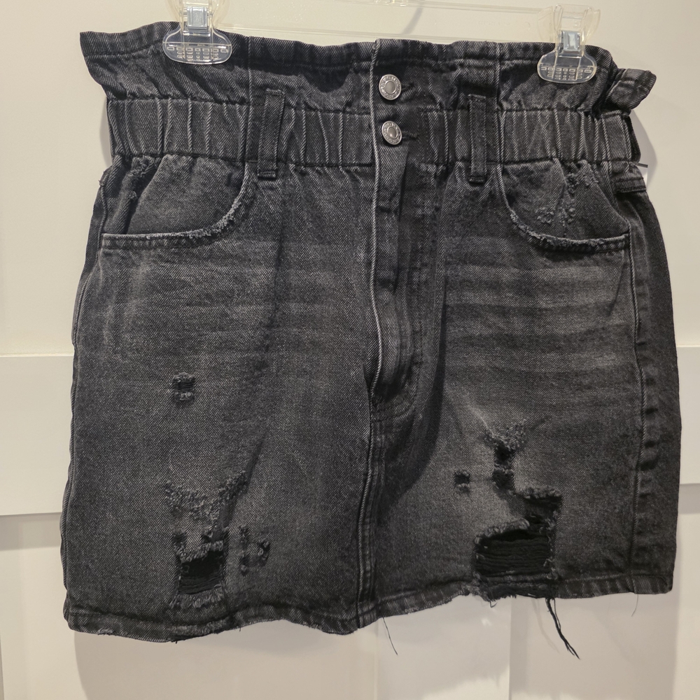 Vervet Super High Rise Paperbag Waist Mini Jean Skirt Distressed Black M Grunge